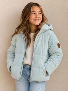 Kids Light Blue Hooded Puffer Jacket